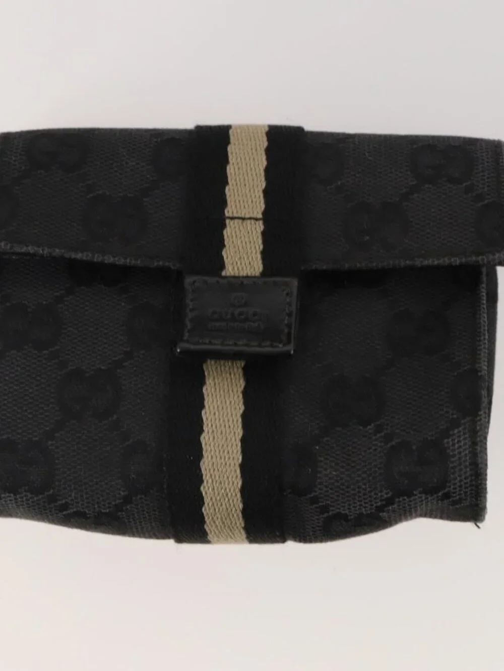 GUCCI GG Canvas Pouch Leather 5 Set Black Beige Auth 174994